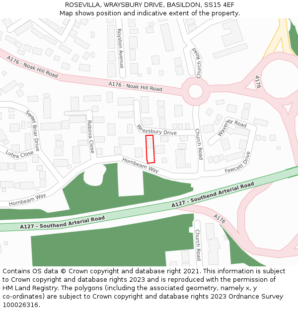 ROSEVILLA, WRAYSBURY DRIVE, BASILDON, SS15 4EF: Location map and indicative extent of plot