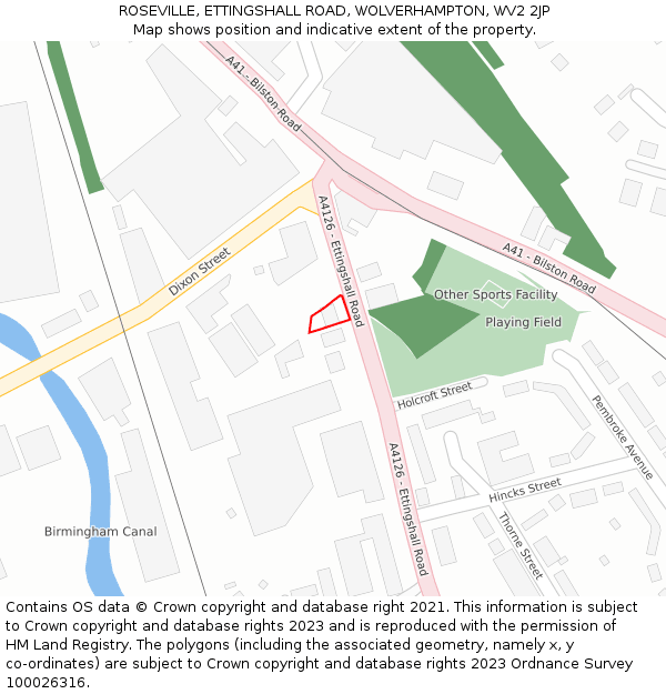 ROSEVILLE, ETTINGSHALL ROAD, WOLVERHAMPTON, WV2 2JP: Location map and indicative extent of plot