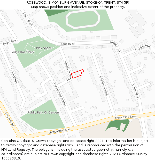ROSEWOOD, SIMONBURN AVENUE, STOKE-ON-TRENT, ST4 5JR: Location map and indicative extent of plot