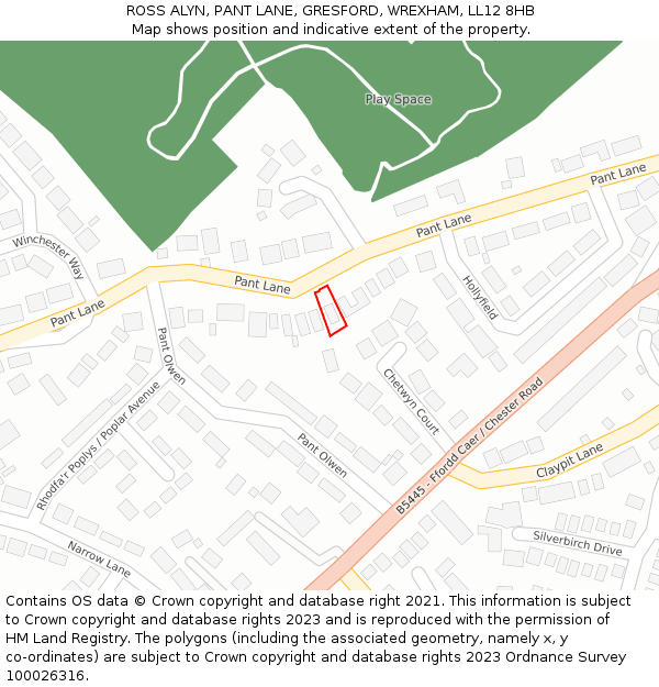 ROSS ALYN, PANT LANE, GRESFORD, WREXHAM, LL12 8HB: Location map and indicative extent of plot