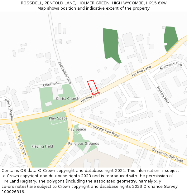 ROSSDELL, PENFOLD LANE, HOLMER GREEN, HIGH WYCOMBE, HP15 6XW: Location map and indicative extent of plot
