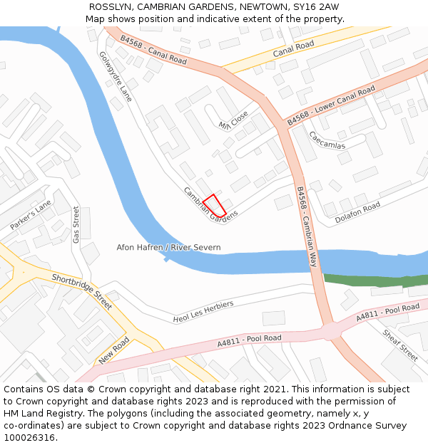 ROSSLYN, CAMBRIAN GARDENS, NEWTOWN, SY16 2AW: Location map and indicative extent of plot