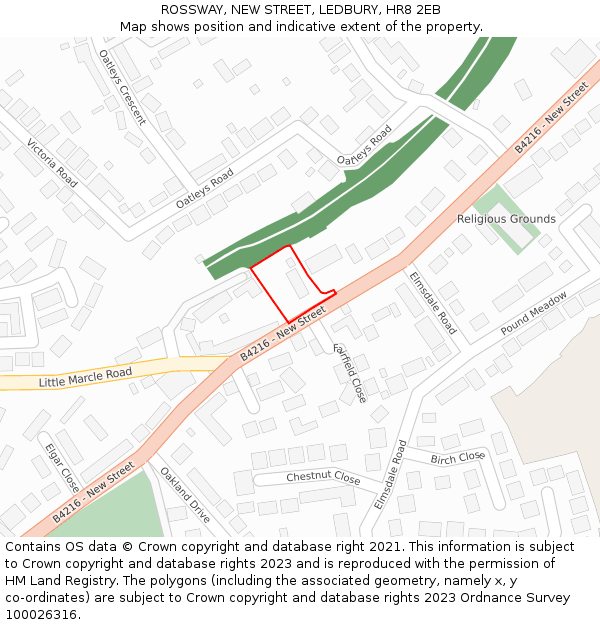 ROSSWAY, NEW STREET, LEDBURY, HR8 2EB: Location map and indicative extent of plot