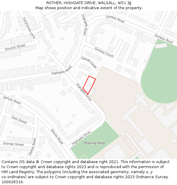 ROTHER, HIGHGATE DRIVE, WALSALL, WS1 3JJ: Location map and indicative extent of plot