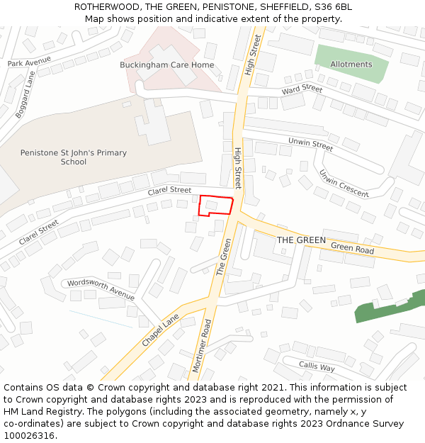 ROTHERWOOD, THE GREEN, PENISTONE, SHEFFIELD, S36 6BL: Location map and indicative extent of plot