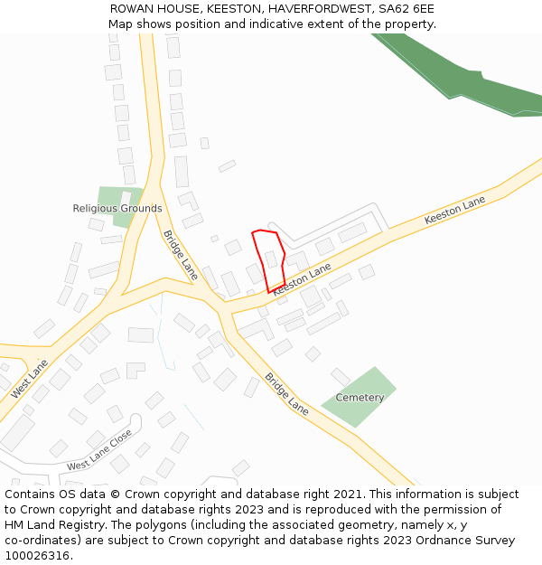 ROWAN HOUSE, KEESTON, HAVERFORDWEST, SA62 6EE: Location map and indicative extent of plot