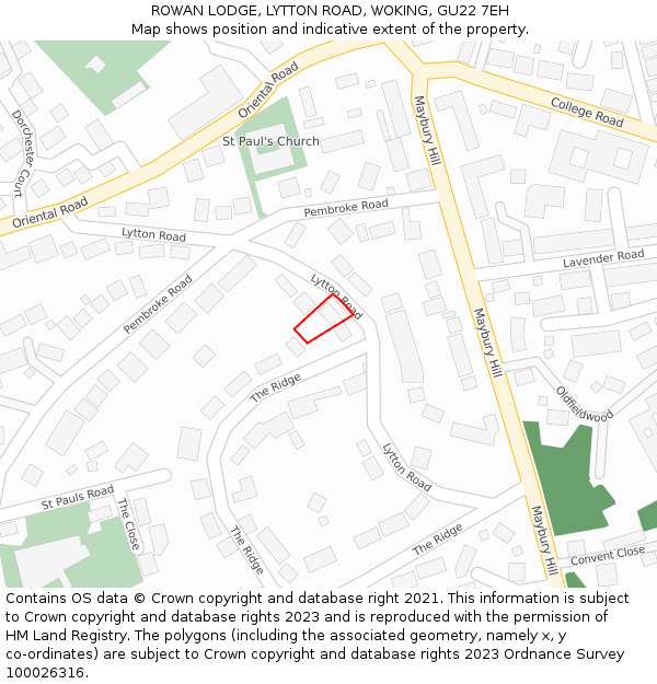 ROWAN LODGE, LYTTON ROAD, WOKING, GU22 7EH: Location map and indicative extent of plot