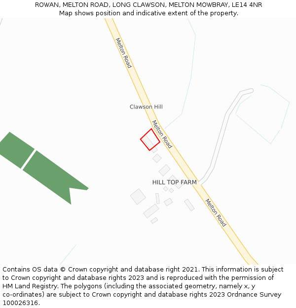 ROWAN, MELTON ROAD, LONG CLAWSON, MELTON MOWBRAY, LE14 4NR: Location map and indicative extent of plot
