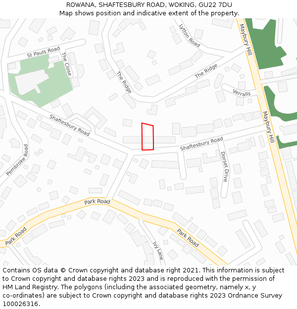 ROWANA, SHAFTESBURY ROAD, WOKING, GU22 7DU: Location map and indicative extent of plot