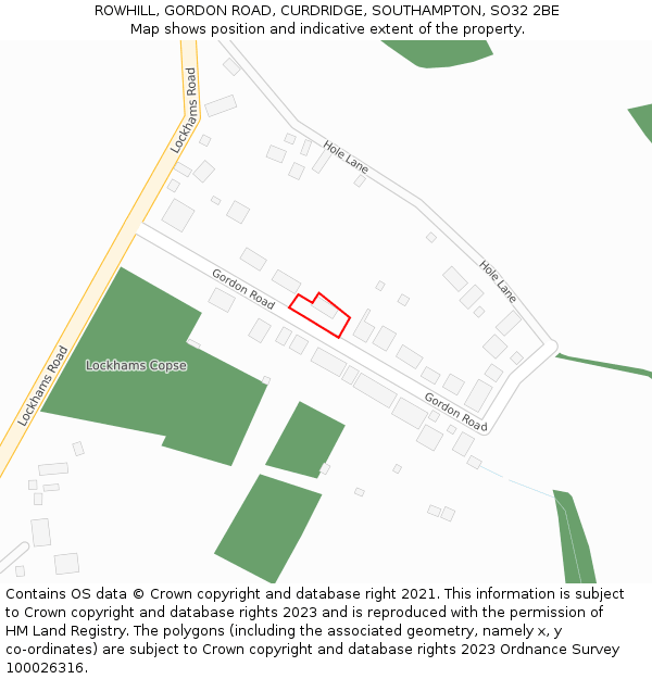 ROWHILL, GORDON ROAD, CURDRIDGE, SOUTHAMPTON, SO32 2BE: Location map and indicative extent of plot