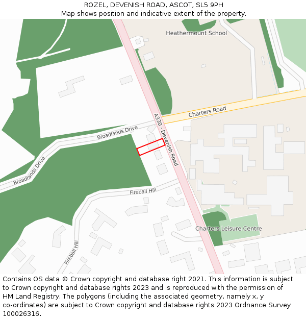 ROZEL, DEVENISH ROAD, ASCOT, SL5 9PH: Location map and indicative extent of plot