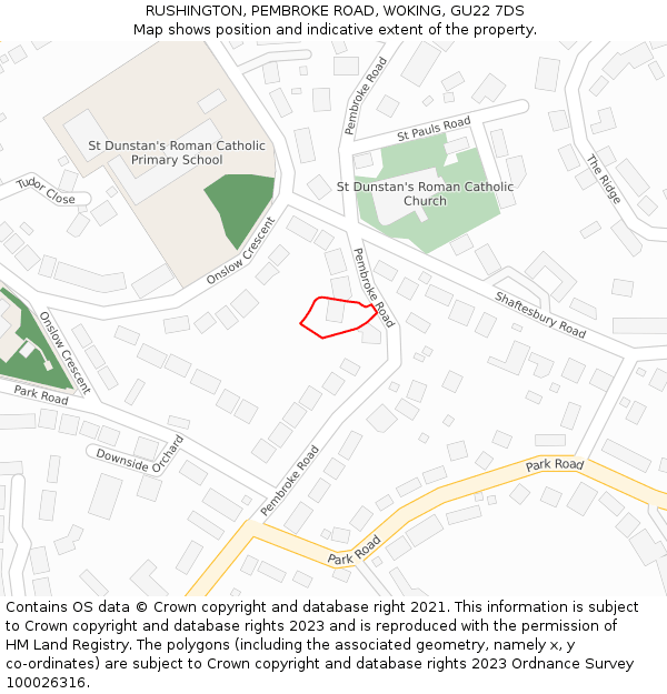 RUSHINGTON, PEMBROKE ROAD, WOKING, GU22 7DS: Location map and indicative extent of plot