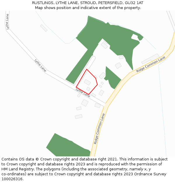 RUSTLINGS, LYTHE LANE, STROUD, PETERSFIELD, GU32 1AT: Location map and indicative extent of plot