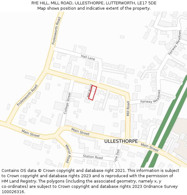 RYE HILL, MILL ROAD, ULLESTHORPE, LUTTERWORTH, LE17 5DE: Location map and indicative extent of plot