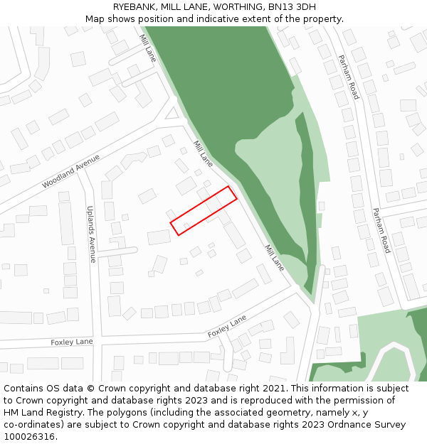 RYEBANK, MILL LANE, WORTHING, BN13 3DH: Location map and indicative extent of plot
