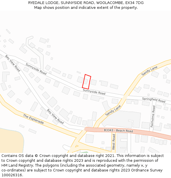 RYEDALE LODGE, SUNNYSIDE ROAD, WOOLACOMBE, EX34 7DG: Location map and indicative extent of plot