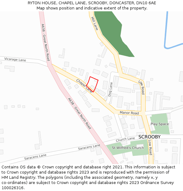 RYTON HOUSE, CHAPEL LANE, SCROOBY, DONCASTER, DN10 6AE: Location map and indicative extent of plot