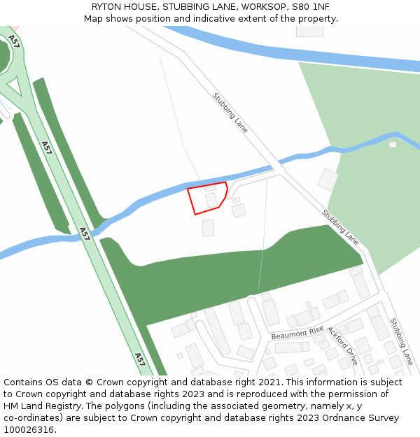RYTON HOUSE, STUBBING LANE, WORKSOP, S80 1NF: Location map and indicative extent of plot