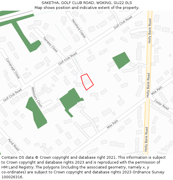 SAKETHA, GOLF CLUB ROAD, WOKING, GU22 0LS: Location map and indicative extent of plot