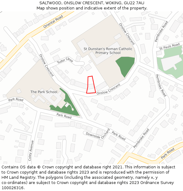 SALTWOOD, ONSLOW CRESCENT, WOKING, GU22 7AU: Location map and indicative extent of plot