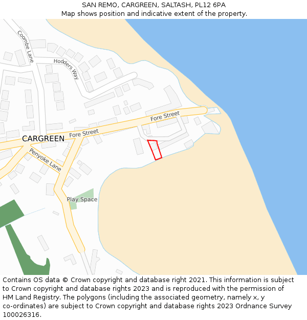 SAN REMO, CARGREEN, SALTASH, PL12 6PA: Location map and indicative extent of plot
