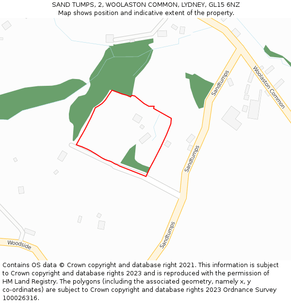 SAND TUMPS, 2, WOOLASTON COMMON, LYDNEY, GL15 6NZ: Location map and indicative extent of plot