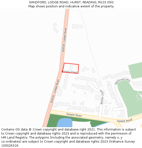 SANDFORD, LODGE ROAD, HURST, READING, RG10 0SG: Location map and indicative extent of plot
