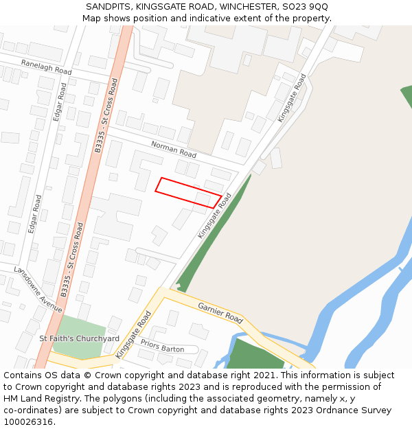 SANDPITS, KINGSGATE ROAD, WINCHESTER, SO23 9QQ: Location map and indicative extent of plot