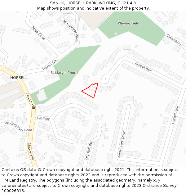 SANUK, HORSELL PARK, WOKING, GU21 4LY: Location map and indicative extent of plot