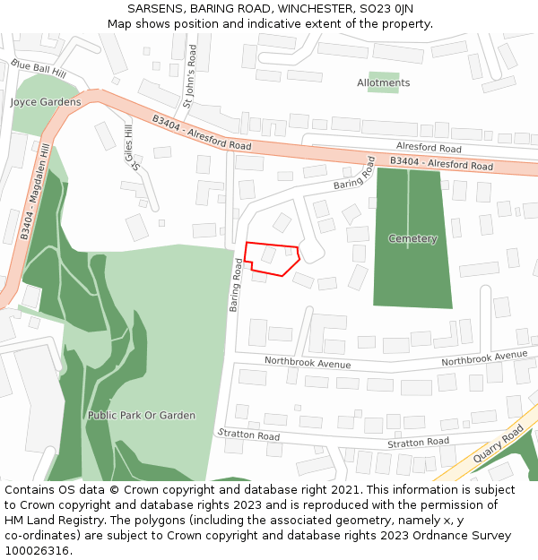 SARSENS, BARING ROAD, WINCHESTER, SO23 0JN: Location map and indicative extent of plot
