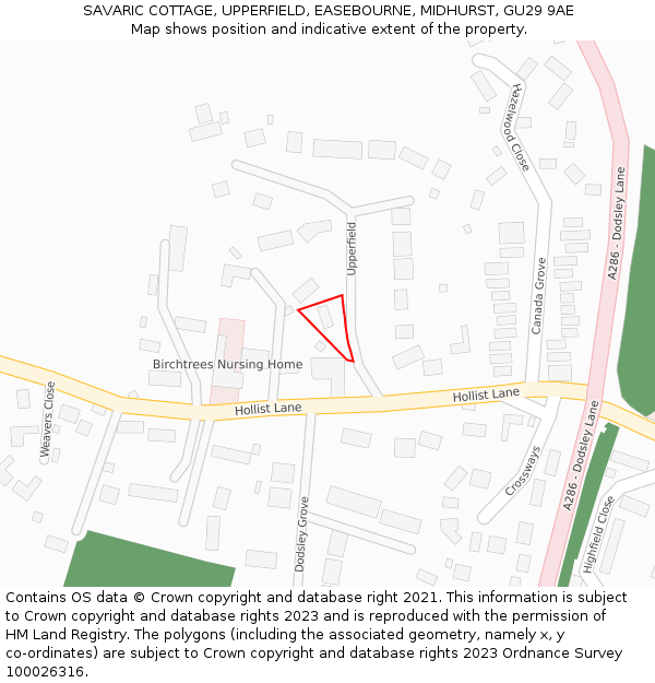 SAVARIC COTTAGE, UPPERFIELD, EASEBOURNE, MIDHURST, GU29 9AE: Location map and indicative extent of plot