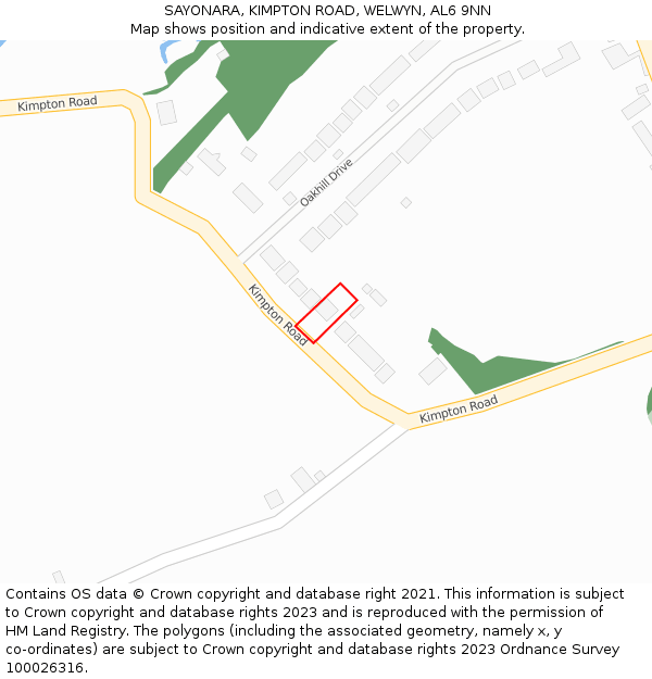 SAYONARA, KIMPTON ROAD, WELWYN, AL6 9NN: Location map and indicative extent of plot