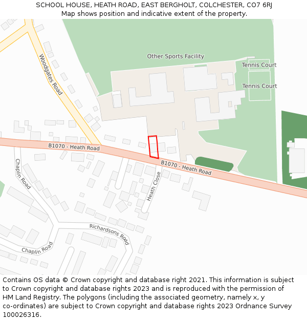 SCHOOL HOUSE, HEATH ROAD, EAST BERGHOLT, COLCHESTER, CO7 6RJ: Location map and indicative extent of plot