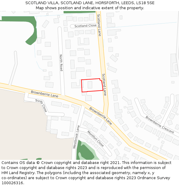 SCOTLAND VILLA, SCOTLAND LANE, HORSFORTH, LEEDS, LS18 5SE: Location map and indicative extent of plot