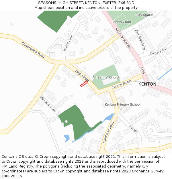 SEASONS, HIGH STREET, KENTON, EXETER, EX6 8ND: Location map and indicative extent of plot