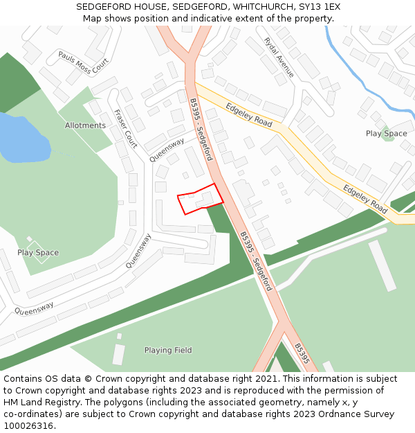 SEDGEFORD HOUSE, SEDGEFORD, WHITCHURCH, SY13 1EX: Location map and indicative extent of plot