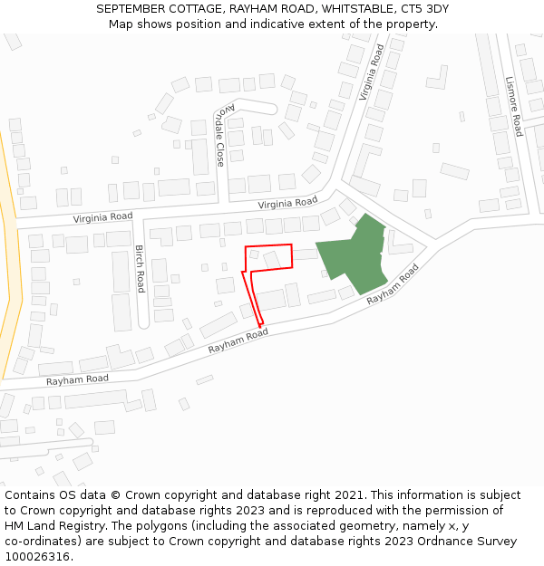 SEPTEMBER COTTAGE, RAYHAM ROAD, WHITSTABLE, CT5 3DY: Location map and indicative extent of plot