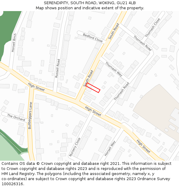 SERENDIPITY, SOUTH ROAD, WOKING, GU21 4LB: Location map and indicative extent of plot