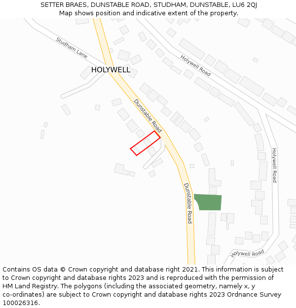 SETTER BRAES, DUNSTABLE ROAD, STUDHAM, DUNSTABLE, LU6 2QJ: Location map and indicative extent of plot