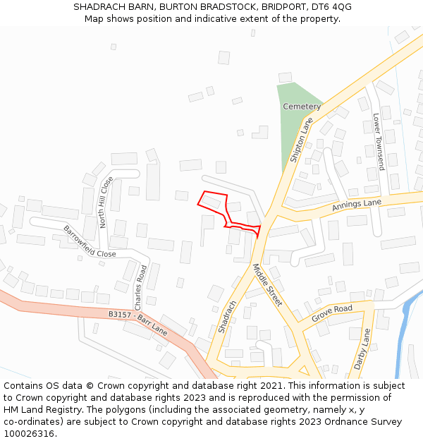 SHADRACH BARN, BURTON BRADSTOCK, BRIDPORT, DT6 4QG: Location map and indicative extent of plot