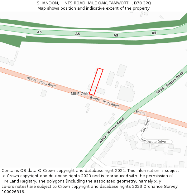 SHANDON, HINTS ROAD, MILE OAK, TAMWORTH, B78 3PQ: Location map and indicative extent of plot