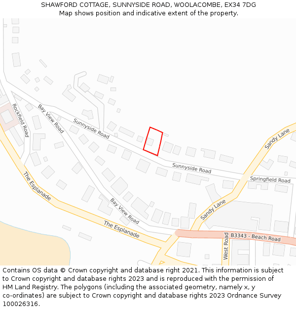 SHAWFORD COTTAGE, SUNNYSIDE ROAD, WOOLACOMBE, EX34 7DG: Location map and indicative extent of plot