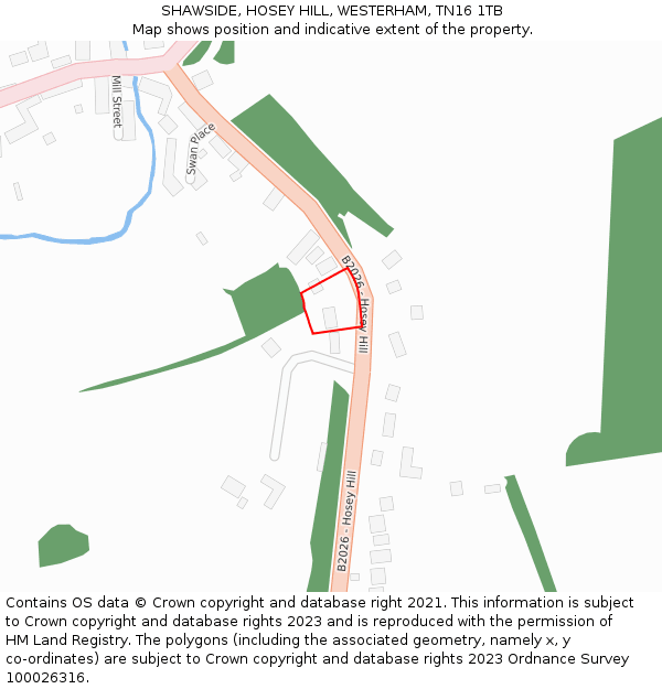 SHAWSIDE, HOSEY HILL, WESTERHAM, TN16 1TB: Location map and indicative extent of plot