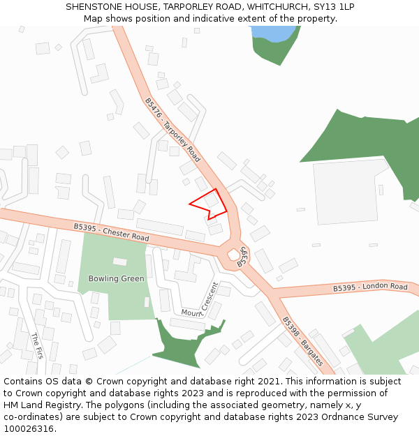 SHENSTONE HOUSE, TARPORLEY ROAD, WHITCHURCH, SY13 1LP: Location map and indicative extent of plot