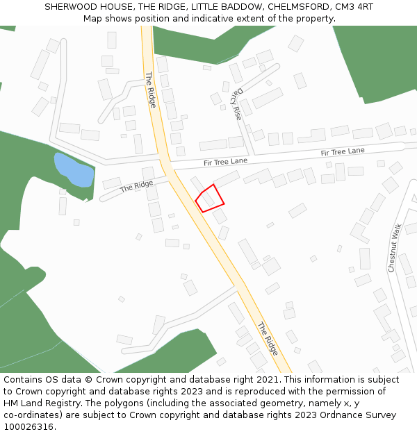 SHERWOOD HOUSE, THE RIDGE, LITTLE BADDOW, CHELMSFORD, CM3 4RT: Location map and indicative extent of plot