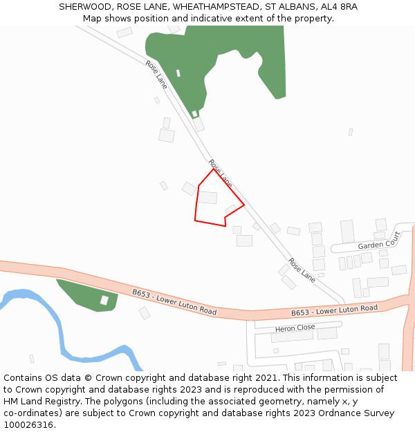 SHERWOOD, ROSE LANE, WHEATHAMPSTEAD, ST ALBANS, AL4 8RA: Location map and indicative extent of plot