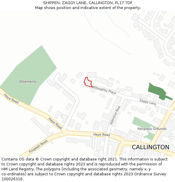 SHIPPEN, ZAGGY LANE, CALLINGTON, PL17 7DF: Location map and indicative extent of plot