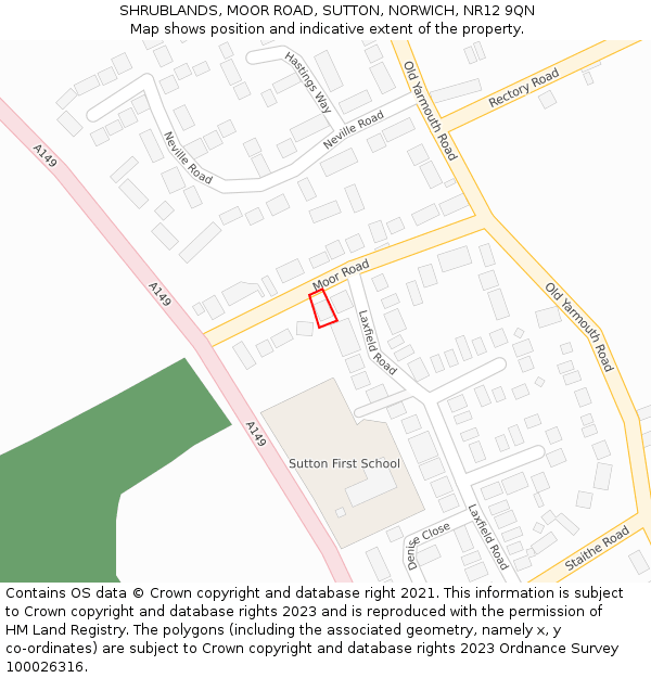 SHRUBLANDS, MOOR ROAD, SUTTON, NORWICH, NR12 9QN: Location map and indicative extent of plot