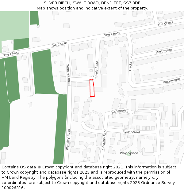 SILVER BIRCH, SWALE ROAD, BENFLEET, SS7 3DR: Location map and indicative extent of plot