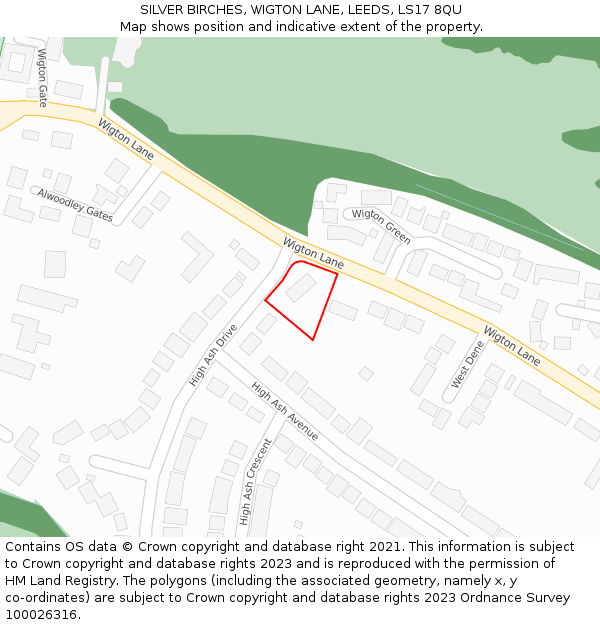 SILVER BIRCHES, WIGTON LANE, LEEDS, LS17 8QU: Location map and indicative extent of plot